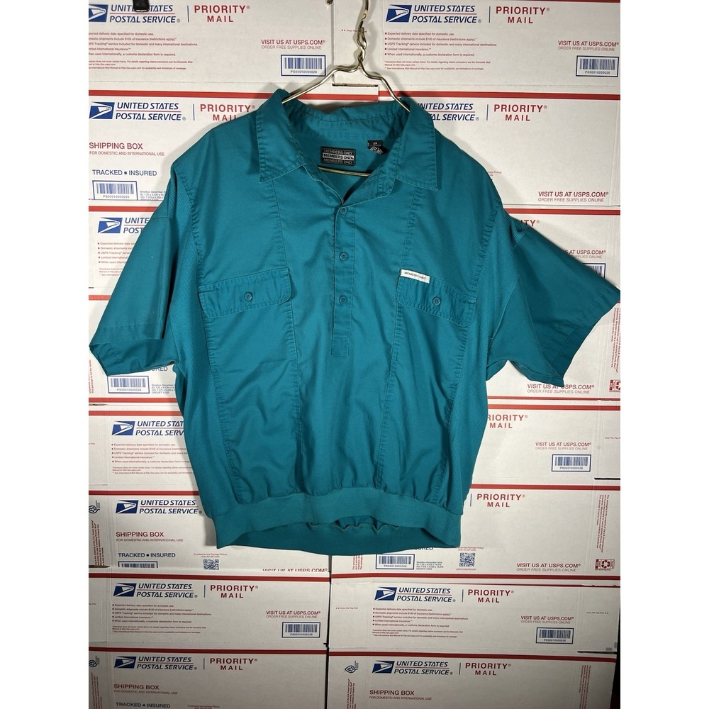 Vintage 70s 80s Members‎ Only Polo Big 2X Shirt Teal Green Banded Bottom Disco